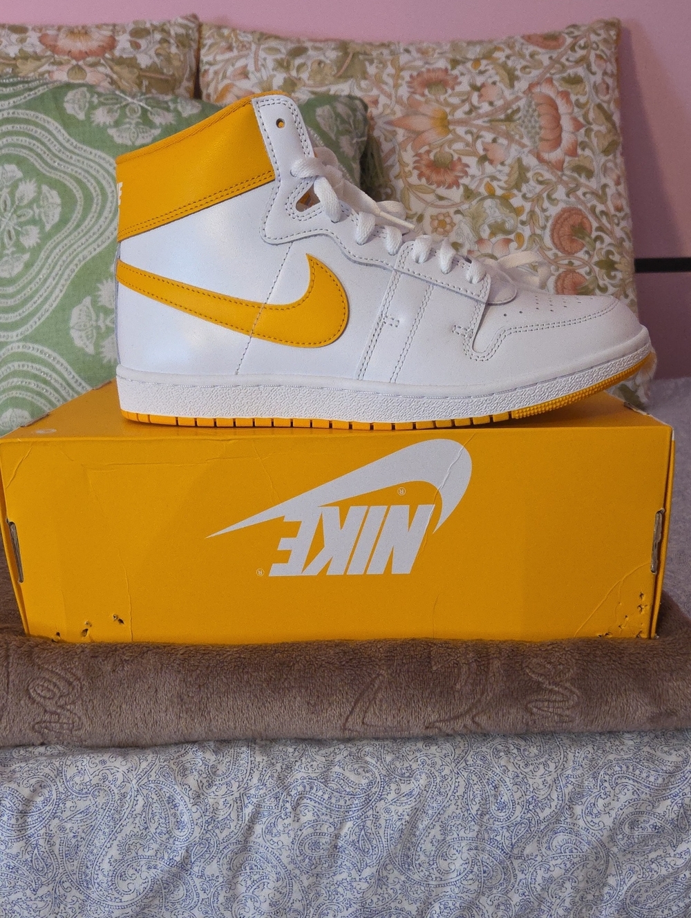 Nike Jordan AirShip PE SP High-Top Sneakers in White & Yellow